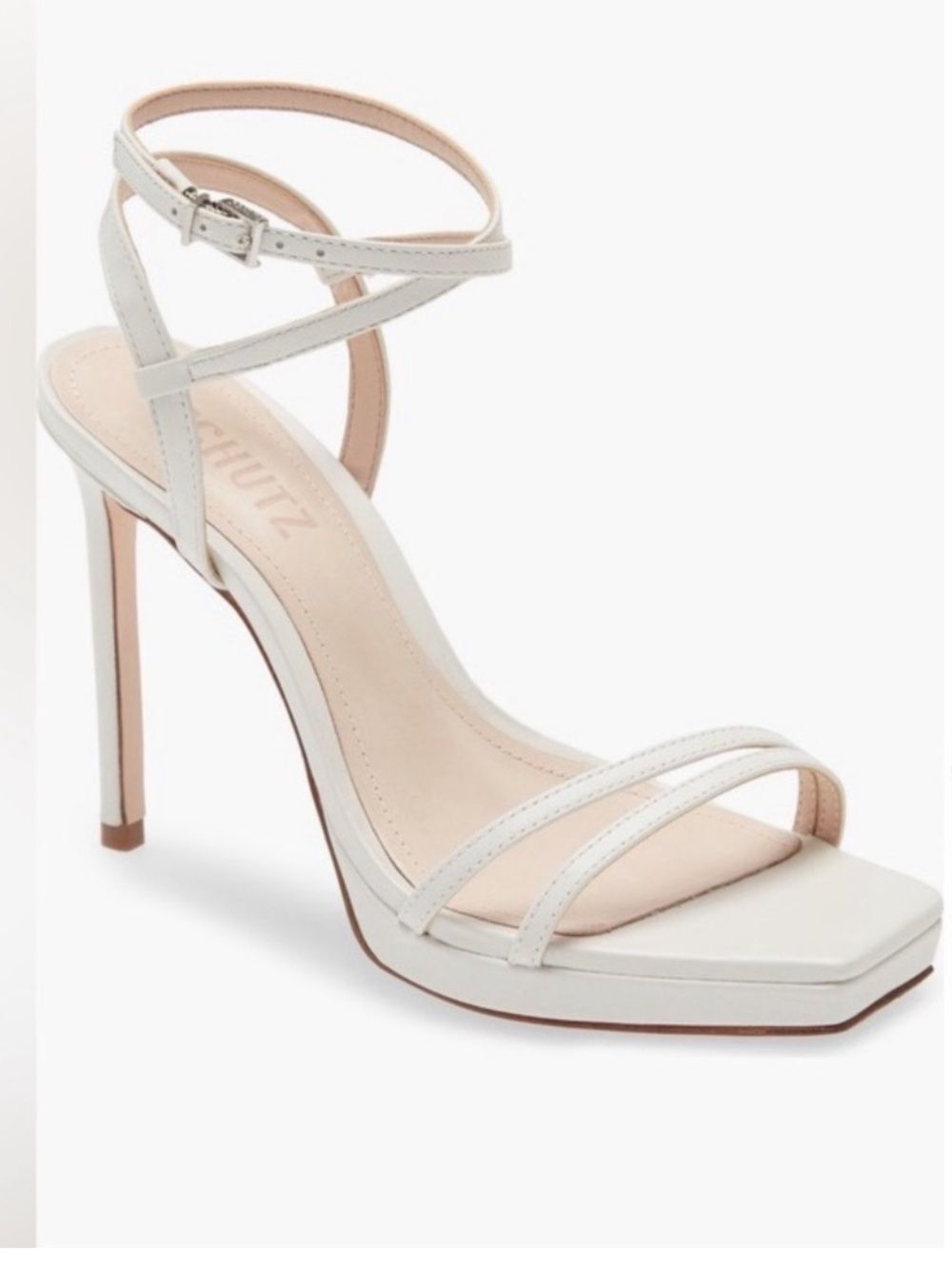 Schutz Tersa Stiletto Heels size 7.5B White Leather Square Toe Party Shoes